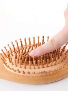 Brosse de massage en bambou, large planche de brosse en bois, peigne en bois massif, convient pour le coiffage des cheveux lisses et bouclés, anti-statique, accessoires pour cheveux - Camel - Voir 6
