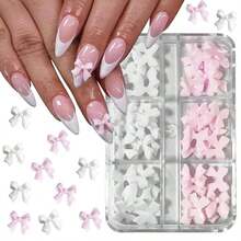 Bow-Knot Nail Charms 3D Bows Nails Pink White Nail Charms Acrylic Nails Nail Art Supplies Nail Jewelry Crafts Nail Accessories Women Nail Decoration Design Nail Gems - Multicolor - 查看 7