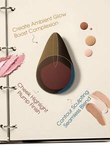 Teardrop Makeup Sponge Brush, Asymmetrical Angled Cut, Latex-Free, Double-Sided Use, Economical Christmas Gift And Stocking Stuffer, Brown - Brown - View 4