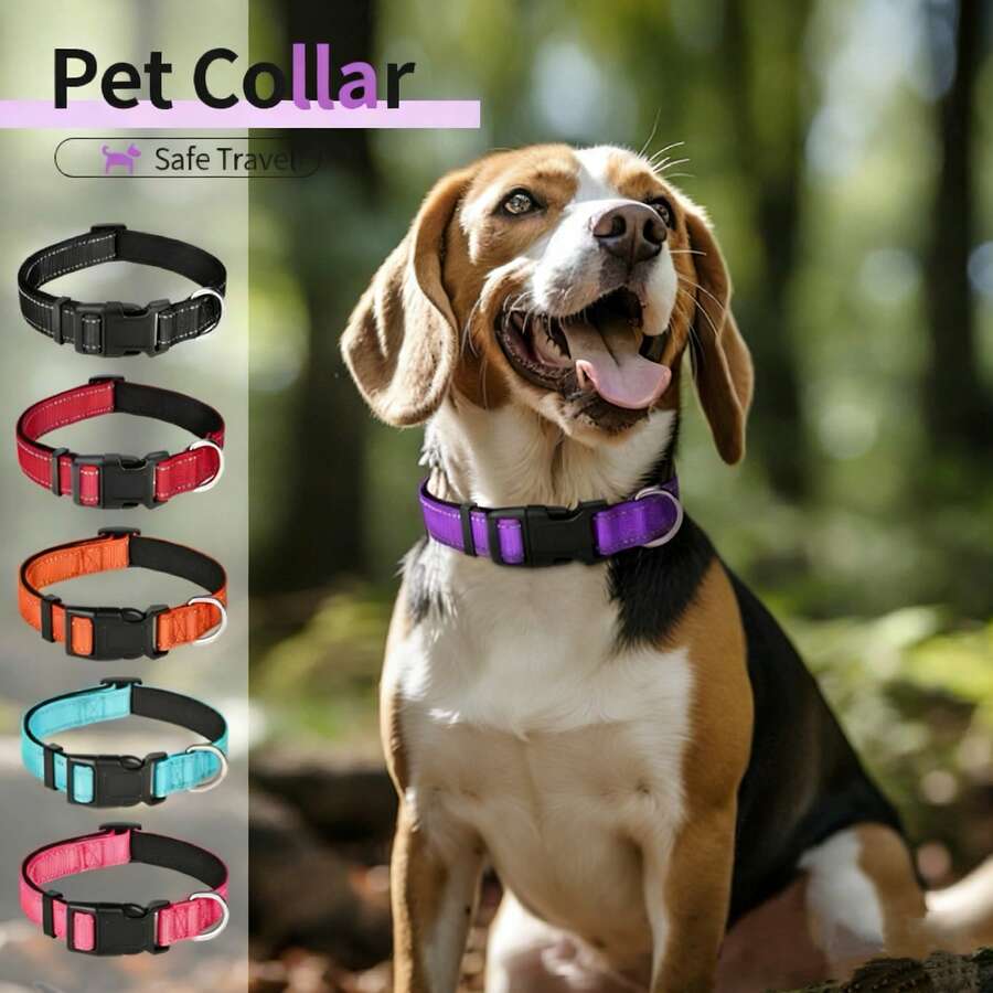 1pc Adjustable Soft Padded Breathable Nylon Reflective Dog Collar, Suitable For Dogs