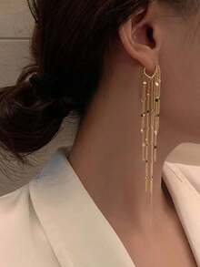 Chain Tassel Drop Earrings - 黃金 - 查看 7
