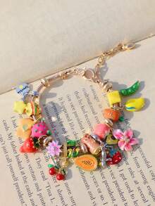 1件夏季水果DIY手链，可爱樱花手链，可爱樱桃吐司手链，可爱红草莓手链，趣味仿真食物手链，木瓜手链 - 金色 - 查看 4