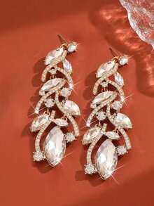 Retro Sparkling Crystal Dangle Earrings, Exaggerated Women's Evening Party Theme Earrings, Elegant Gift - Gold - View 3