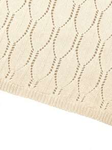 女士休闲V领纯色钩花开衩连衣裙，全白夏季款，奶油黄返校秋季款，优雅长款派对连衣裙，适合秋冬季节（图案随机） - 杏色 - 查看 11