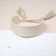 1pc Handmade Vintage Minimalist Boho Style Woven Bracelet, Suitable As Gift For Family, Friends, Students, Festivals, Parties, Traveling - Beige - View 5