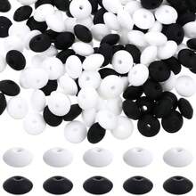100pcs 12mm Flat Round Silicone Beads, Mixed Black And White Silicone Beads For DIY Crafts, Phone Chains, Bracelets, Necklaces, Keychains, Jewelry Making, Crafts, Bag Charms - Black and White - View 1