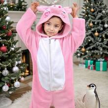 Pijama Infantil Unisex de Cerdo Rosado con Pelo Suave y Capucha, Ropa de Hogar Cálida y Mullida para Invierno para Niños y Niñas de 3 a 12 Años, Ideal como Disfraz para Halloween y Celebraciones de Navidad Familiar, Diseño Cómodo de Alta Calidad, Perfecto como Regalo Infantil para Cualquier Ocasión Especial - Rosa - Ver 1