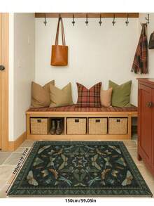 1pc Butterfly Style Bohemian Paris Garden Printed Carpet, Suitable For Living Room, Bedroom, Dining Room, Dorm, Office And Other Home Decor, Non-Slip Vintage Farmhouse Style Rug - Green - View 5