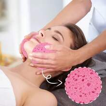 10/25/50PCS Compress Face Wash Puff Natural Wood Pulp Sponge Face Wash Puff Foaming Face Puff Cosmetic Puff Face Cleansing Sponge - Pink - View 2