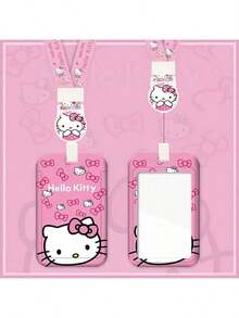 2 Peças Conjunto [Manga + Cordão], Porta-crachá com Cordão Hello Kitty Sanrio - Material ABS Durável, Bolsa Anti-Perda com Capa Protetora - Design de Desenho Animado Fofo Adequado para Homens e Mulheres, Esticar e Puxar Cartão de Identificação, Trabalho, Transporte, Cartão de Refeição, Porta-Carteira de Estudante - Multicolorido - Visão 7