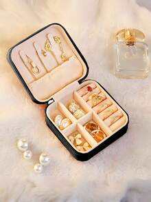 1pc Travel Dual Layer Jewelry Box, PU Leather Jewelry Storage Box, Snap Closure Jewelry Organizer Box, Jewelry Collection Box, Ring Holder, Pendant Holder, Earring Holder, Necklace Holder - Multicolor - View 17