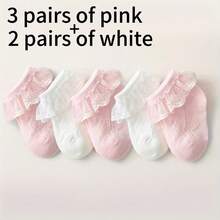 5/1 Pair Baby/Toddler Girls' Lace Trim Socks, Sweet Princess Style, Dance Socks, Breathable Mesh, Contrast Lace Design, White, Pink, Fashionable & Elegant, Classic Versatile, Suitable For Spring/Summer/Autumn, 0-5 Years Old, Lovely Gift - Multicolor - View 13