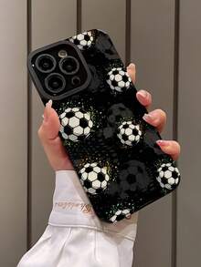 1个极简街头足球图案竖版印花仿皮纹理经典防滑防摔软手机壳，适合作为礼物送给朋友和爱人，兼容苹果 17/17AIR/17PRO/17PROMAX - 彩色 - 查看 3