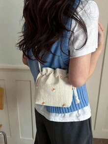 1pc Drawstring Closure Shiny Sequin PVC Bucket Bag, Fashionable Personalized Drawstring Closure Handbag, Versatile Shoulder/Crossbody Bag Suitable For Women's Daily, Party, Event Wear - Beige - View 5