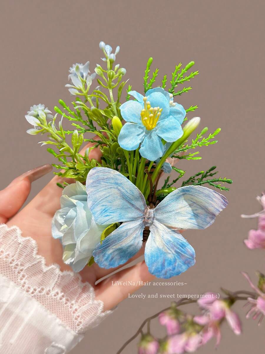 1pc Spring/Summer Blue Orchid Flower Hair Clip, Beach Vacation Style Photo Prop Hairpin, 2026 Hair Accessory