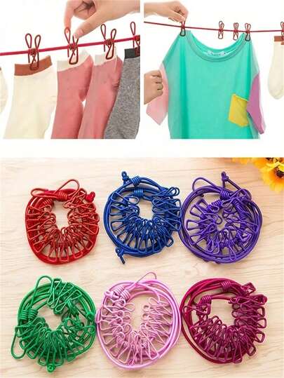 1pc 12 Clips Multi-Purpose Travel Clothesline, Elastic Hanger Retractable, Windproof Non-Slip Adjustable Portable, Suitable For Vacation, Camping And Indoor Drying, Holiday Gift