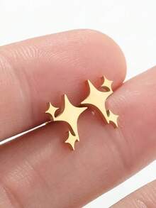 2只朋克风不锈钢星星耳钉，时尚中性设计 - 耳環 - 查看 6