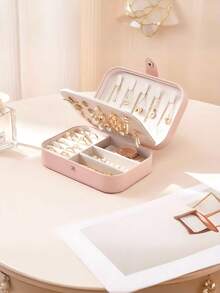 1pc Travel Dual Layer Jewelry Box, PU Leather Jewelry Storage Box, Snap Closure Jewelry Organizer Box, Jewelry Collection Box, Ring Holder, Pendant Holder, Earring Holder, Necklace Holder - Multicolor - View 19