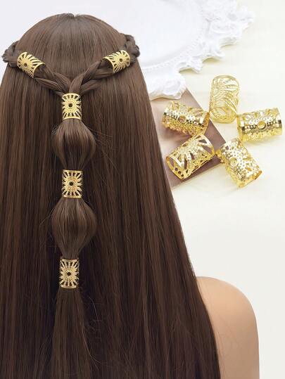 5pcs Hollow Shaped-Sun Hair Rings - Openwork Adjustable Cuffs With Radiant Sun Design, Boho Hair Jewelry For Boy & Girl's Dreadlocks & Braids