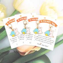 2pcs/4pcs New Cute Rabbit Keychain, Unisex Car Key Chain Pendant, Comes With Inspirational Hug Card - Fashionable Bag Charm, Suitable For Birthday, Wedding, Anniversary Gifts - Multicolor - View 8