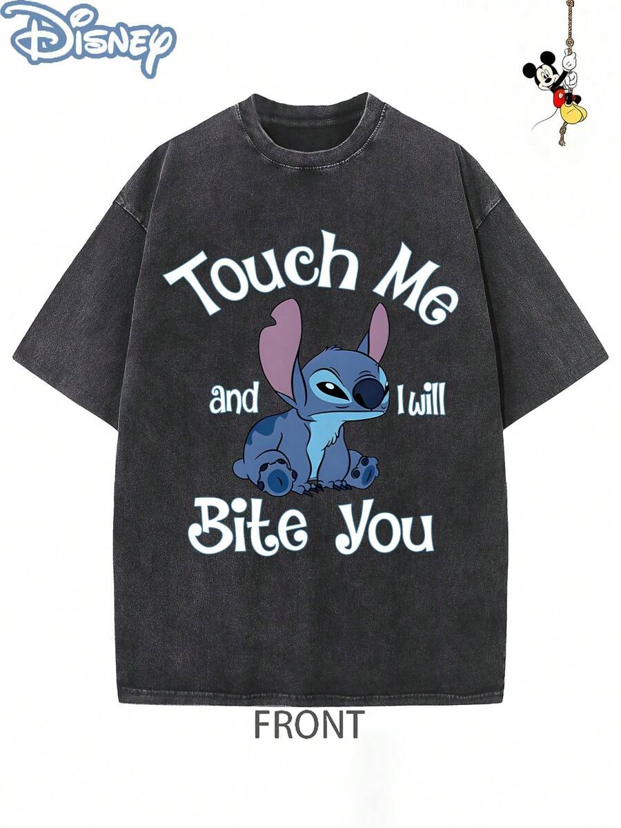 Disney Official Licensed Lilo & Stitch "Experiment 626" Graphic T Shirts 100 Percent Cotton Shirt Washed 230g Unisex - màu đen - Xem 1