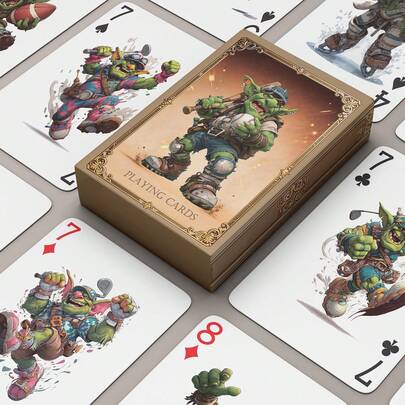 YFOPEN أوراق لعب رياضية بشخصية غولوم الوحش، تتضمن رسومات لكرة القدم والتنس والكرة الطائرة والبيسبول والريشة والتزلج على الجليد وأزياء رياضية أخرى، كل بطاقة لها نمط فريد، رائعة لهواة جمع أوراق اللعب الرياضية.