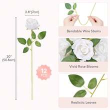 Bó hoa hồng nhân tạo 40 bông, hoa giả bằng lụa, hoa hồng thân dài trông như thật, thích hợp để trang trí đám cưới, trang trí bàn tiệc cô dâu, cắm hoa, trang trí bàn tiệc tại nhà, sinh nhật, kỷ niệm, trang trí ngày lễ. - trắng - Xem 11