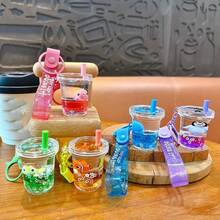 1pc Cute Cartoon Ocean Animal Milk Tea Cup Keychain, Penguin & Whale Pendant Bag Charm, Small Gift - Multicolor - View 3