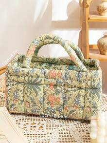 1 pieza Cesta de almacenamiento con patrón floral práctica, cesta organizadora multiusos para juguetes, ropa, cosméticos, decoración del hogar, cesta de picnic portátil, artículo popular para el Día de San Valentín - Multicolor - Ver 13