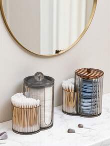 二合一竹盖棉签盒，卸妆棉和粉扑双隔层收纳盒，带盖，防尘 - 彩色 - 查看 2