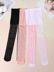 3 pares de medias de niña con estampado de corazones, con protección UPF 50+ contra los rayos solares, en colores de caramelo de punto denso y elástico, leggings delgados para el verano - Multicolor - Ver 5