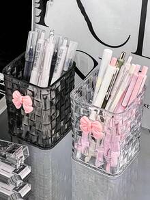1个亚克力蝴蝶结笔筒，透明桌面收纳盒，可放置化妆刷和口红，优质 - 彩色 - 查看 3