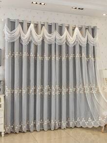 1片装豪华双层刺绣遮光窗帘，黑色底，饰以3D立体花卉图案，成品窗帘，适用于客厅、卧室窗户。 - 彩色 - 查看 10