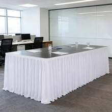 1pc White Polyester Table Skirt, Fits 72inch/183cm Rectangular Tables, Wrinkle-Resistant And Easy To Clean Ruffled Tablecloth, Suitable For Birthday Cake Tables, Banquets, Weddings, Bridal Showers, And Various Party Celebrations - White - View 5
