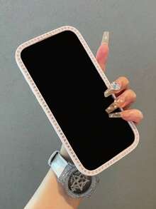 适用于 17 Air 16 15 14 Plus 13 12 11 Pro Max 的双面镶钻亚克力硬壳豹纹纯色手机壳（1 件装） - 粉色 - 查看 6