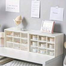 Caja de almacenamiento de cosméticos con 9 compartimentos, organizador a prueba de polvo para el escritorio del dormitorio de estudiantes, estante de almacenamiento de varias capas para tocador de oficina. - Multicolor - Ver 6