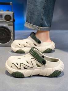 Men's Flame Pattern Sandals - Thick Sole Elevated Slide Sandals With Adjustable Heel Strap, Casual Beach & Outdoor Wear - Beige - View 6