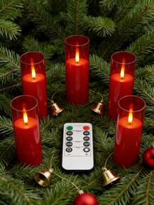 5pcs Flameless Candle Lights With Timer/Remote Control, Battery Powered, Wish Candle Lights, Flameless Odorless Smokeless LED Candles, 5pcs Realistic Wick Pillar Candles, Warm Flame, Suitable For Home, Bedroom, Wedding, Proposal, Christmas, Halloween, Mother's Day, Valentine's Day, Company Gathering Party - Red - View 2