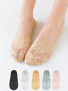 1/5/10 Pairs Women's Summer Invisible Socks, Thin Breathable Comfortable Mesh Silicone Non-Slip Boat Socks, Soft High Quality - Multicolor - View 3