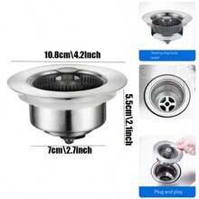 3-In-1 Plastic & Stainless Steel Kitchen Sink Drain Strainer And Stopper Set, Polished ABS And Stainless Steel Drain Grate With Hair Catcher, Fits Bathroom And Kitchen, US Standard Drain Protection - Stainless Steel Sink - View 5