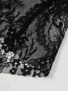 Acelitt Summer Sexy Polka Dot Print Contrast Lace Mini Skirt - Black - View 6