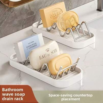 バスルームカウンタートップ石鹸置き、石鹸収納ラック、バスルーム石鹸水切りラック、キッチン用スチールウールとスポンジホルダー