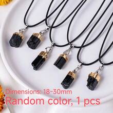 1pc Natural Stone Crystal Labradorite Pendant Necklace, Amethyst Crystal Wrapped Wire Pendant Necklace With High-Quality Leather Cord, Asymmetric Black Tourmaline Pendant Necklace, Suitable For Daily Wear, Gift For Men And Women - Crystal Pendant - View 13