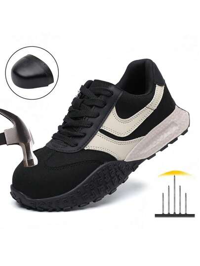 Women's Work Safety Shoes, Fashion Lace-Up Steel Toe Shoes, Wear-Resistant Anti-Slip Anti-Crush Anti-Puncture Lightweight Work Shoes With Shock Absorption, Sports Shoes, Security Protection Boots