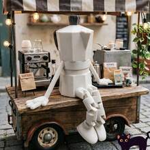 精致可动关节摩卡壶摆件，可爱咖啡豆和咖啡杯迷你模型装饰，适用于咖啡馆、甜品店、客厅、卧室、书房、吧台、家居装饰，休闲时尚的摆件模型，适用于各种场合，万圣节、圣诞节、甜点节送给咖啡和甜点爱好者的礼物。 - 摩卡壺 - 查看 2