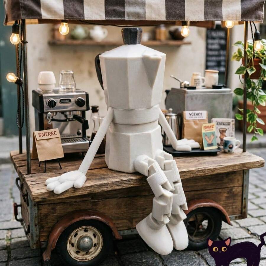 精致可动关节摩卡壶摆件，可爱咖啡豆和咖啡杯迷你模型装饰，适用于咖啡馆、甜品店、客厅、卧室、书房、吧台、家居装饰，休闲时尚的摆件模型，适用于各种场合，万圣节、圣诞节、甜点节送给咖啡和甜点爱好者的礼物。