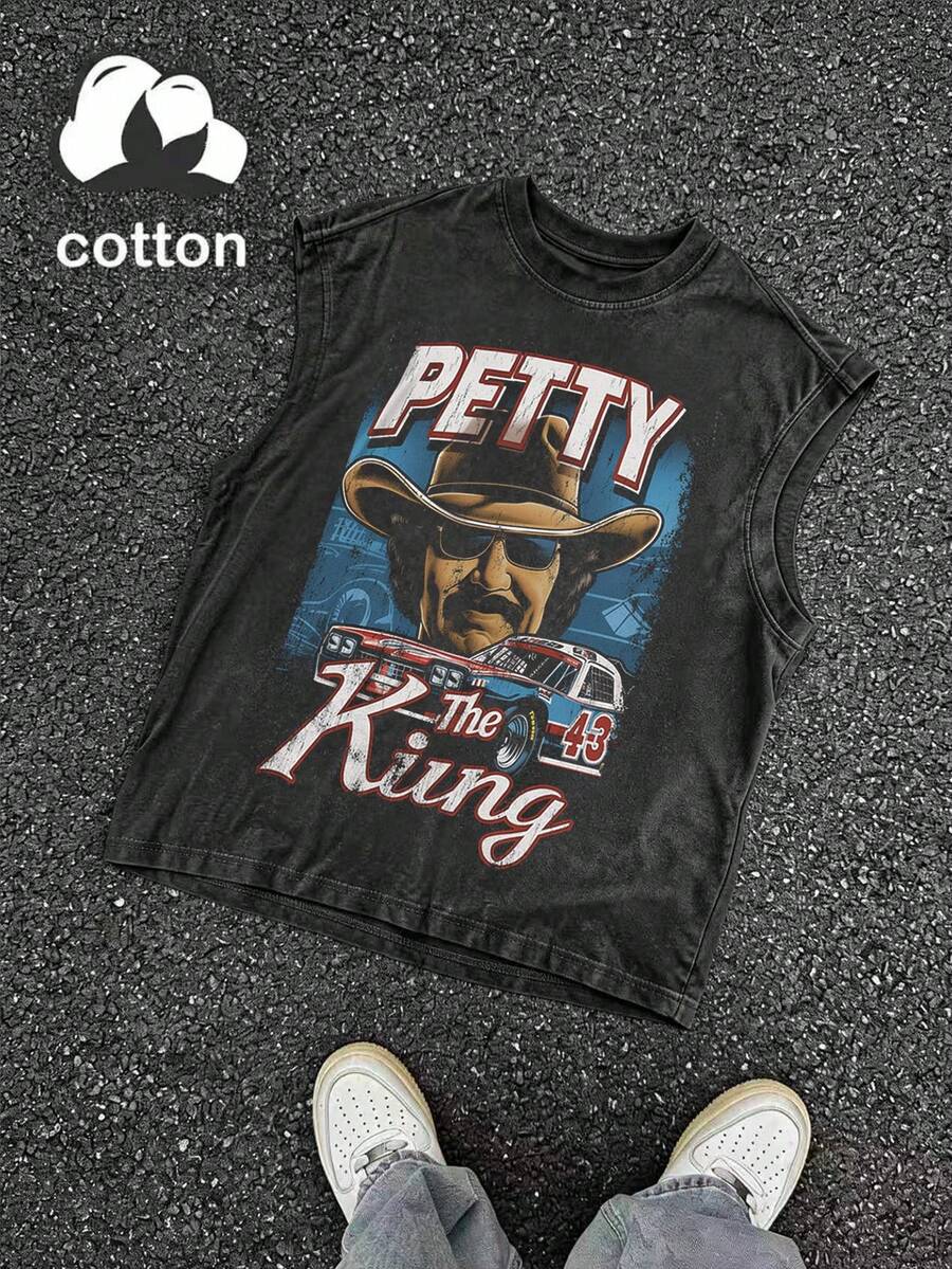 Men's Printed Vintage Washed Vest, Loose Fit, Casual Street Style, A Must-Have Item For Street Wear And The Gym. - Nhiều màu - Xem 1