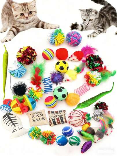 2/10/20pcs Mixed Plus Cat Teaser Ball Multi-Colored Cat Fuzzy Balls,Includes Various Plastic Bells And Rainbow Balls -Colorful Springs, Mouse Cat Toy, Crinkle, Sisal, Pompom And Color Bell Balls For Kittens Indoor Cat Play. A Perfect Holiday Or Christmas Gift For Cats And Cat Lovers