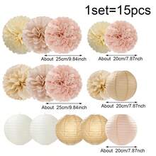 1 set (15 pièces) Lanternes en papier roses, boules de fleurs en papier décoratives, décor pour fête de famille chaleureuse, baby shower, anniversaire, mariage, Saint-Valentin, fond romantique - Multicolore - Voir 3