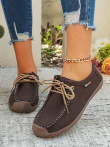 New Women's Suede Knit Flat Shoes, Elegant Faux Suede Flats, Comfortable Solid Slip-On Shoes Suitable For All Seasons, Round Toe Versatile Casual High-End Lightweight Outdoor/Work Shoes, Women's Work Shoes, Slip-On Shoes, Women's Shoes, Business Casual Women's Shoes, Women's Shoes - Brown - View 3